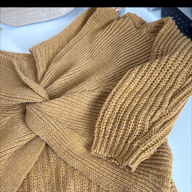 💛 Pull en maille moutarde / camel – Femme