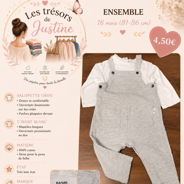 Ensemble salopette et haut blanc