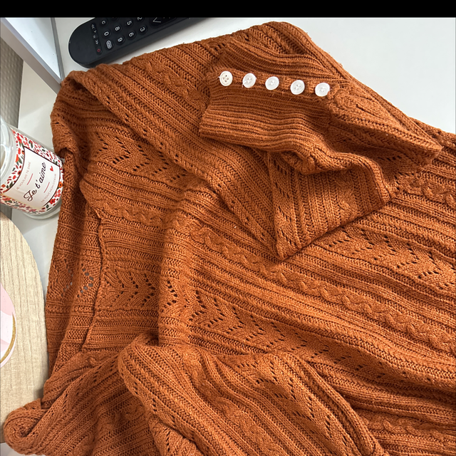🧶 Pull femme maille ajourée – Camel / rouille Taille L