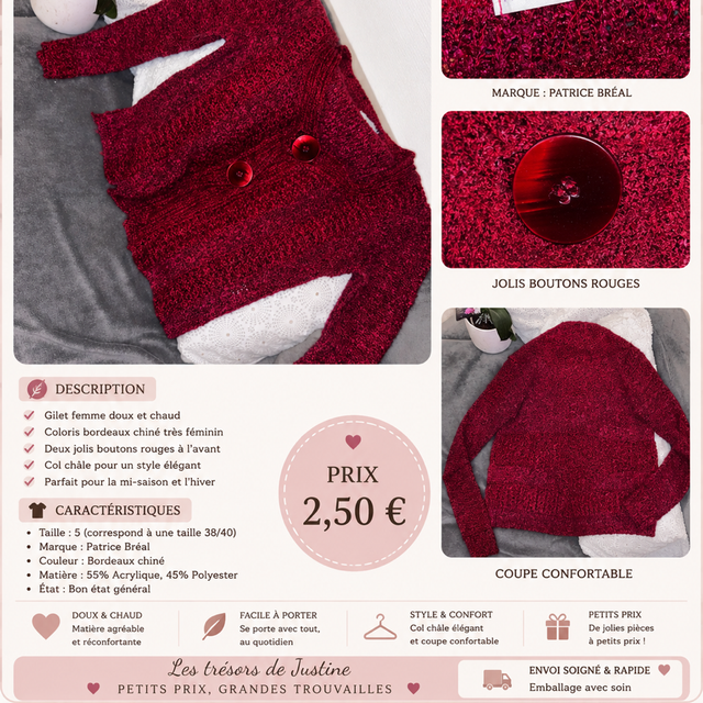 Gilet Patrice breal bordeaux