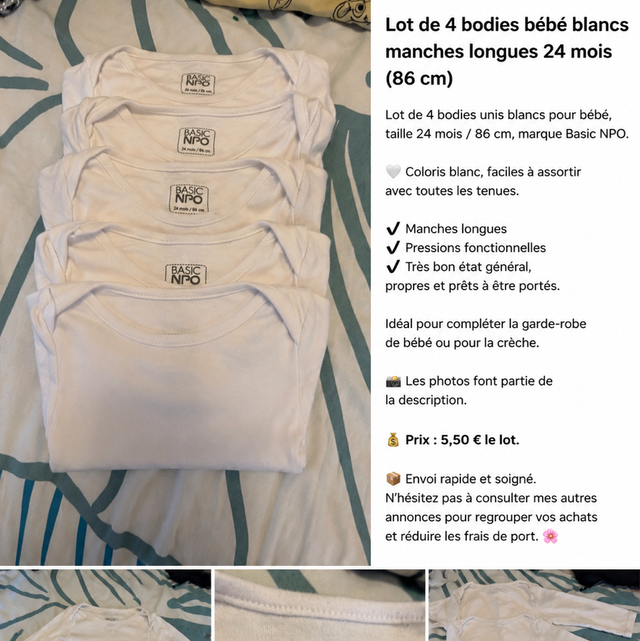 Lot 4 body unis 24 mois