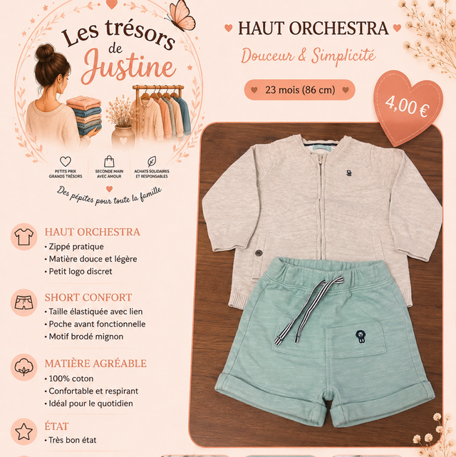 Ensemble Gilet + short. 23 mois