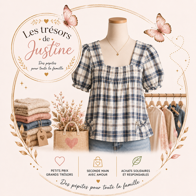Blouse / tunique F.D. Joseph à carreaux bleu et blanc 🩵🤍