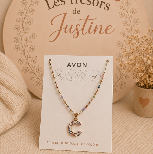 ✨ Collier AVON – Pendentif bijoux multicolore
