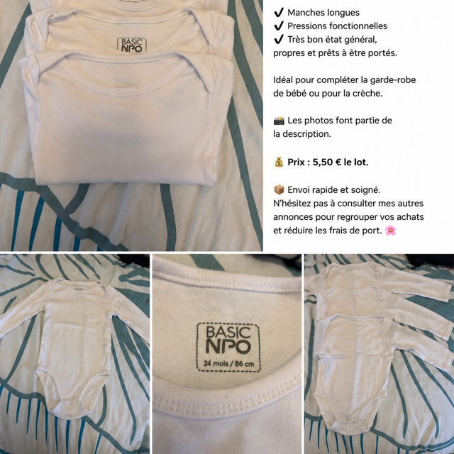 Lot 4 body unis 24 mois
