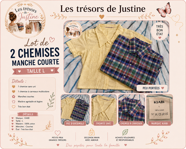 Lot 2 chemises manches courtes