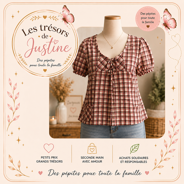 Blouse / tunique à carreaux rouge et blanc ❤️