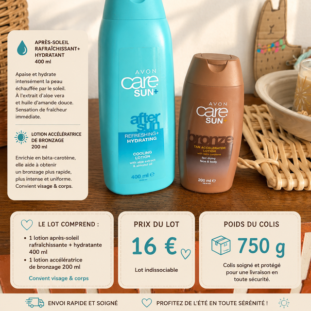 Lot de 2 soins . Après soleil et accélérateur de bronzage