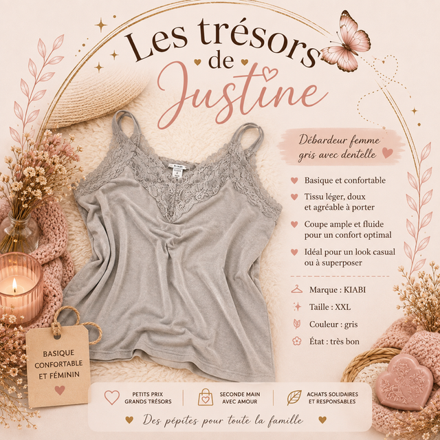 Débardeur  femme gris avec dentelle