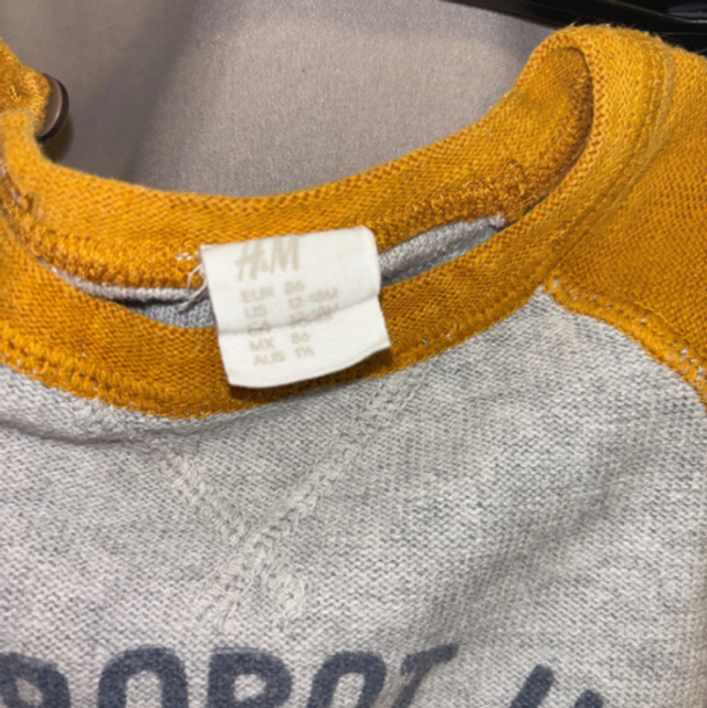 Sweat bébé garçon H&M – 12/18 mois – Gris & moutarde 🤖💛