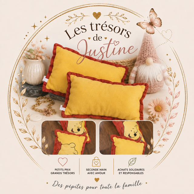 🧸 Lot de 2 coussins Winnie l’Ourson 💛❤️
