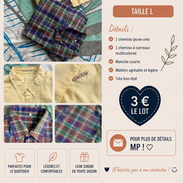 Lot 2 chemises manches courtes