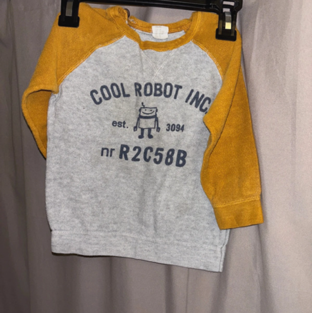 Sweat bébé garçon H&M – 12/18 mois – Gris & moutarde 🤖💛
