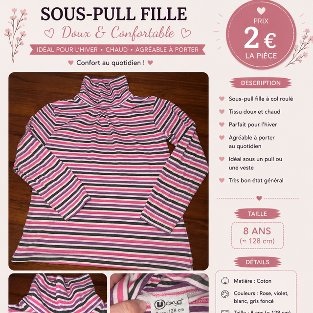 Pull rayure rose & violet