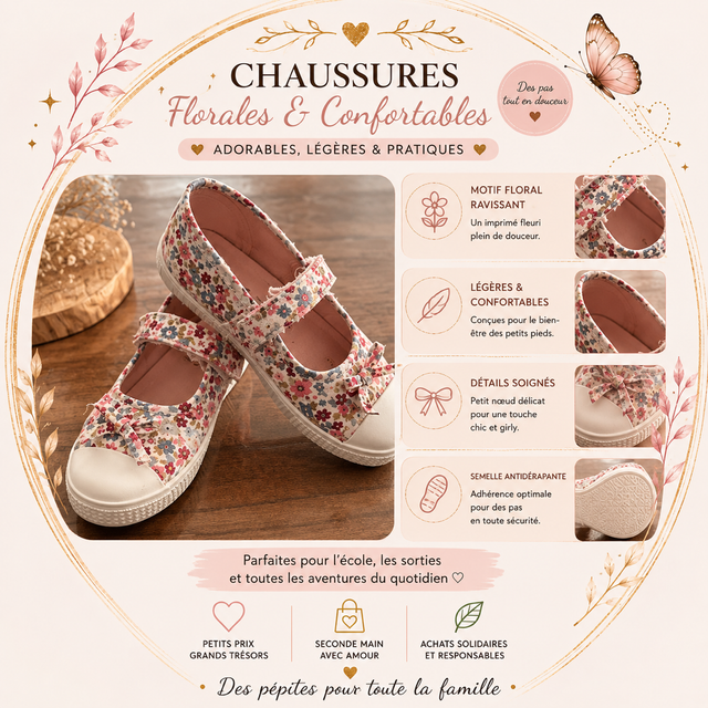 Ballerines / tennis fille fleuries – E.P.C – Taille 30 🌸