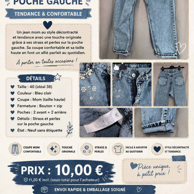 Pantalon mom à strass