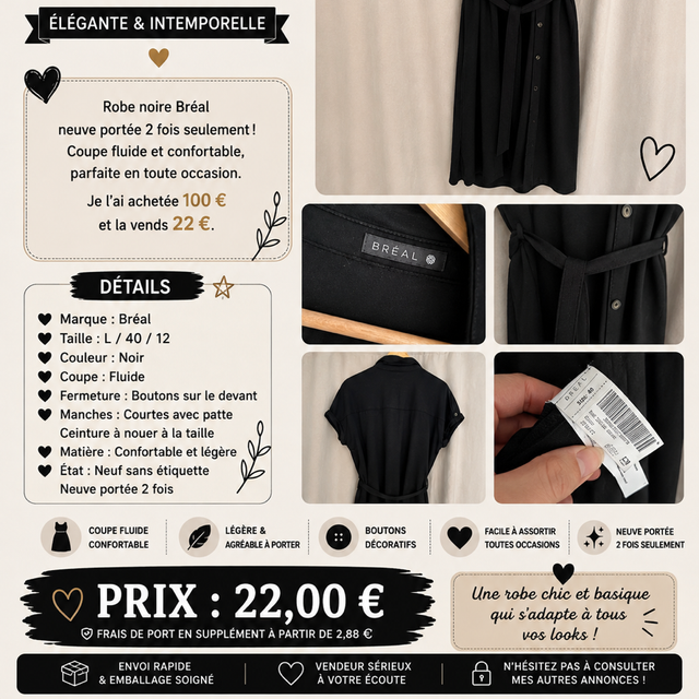 Robe noir à bouton breal