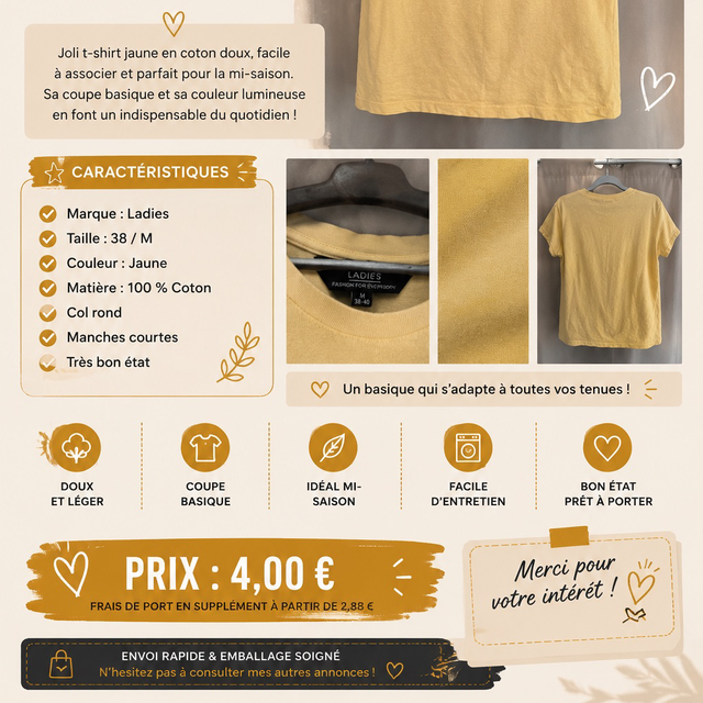 T-shirt jaune unis