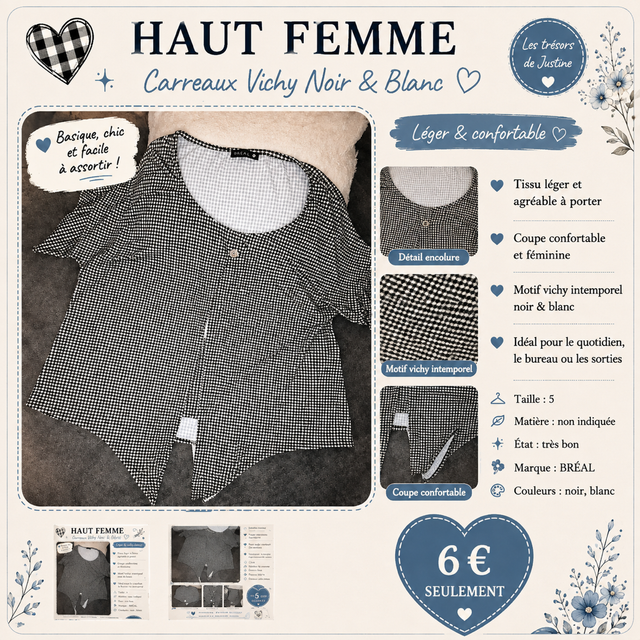 Haut à carreaux noir & blanc