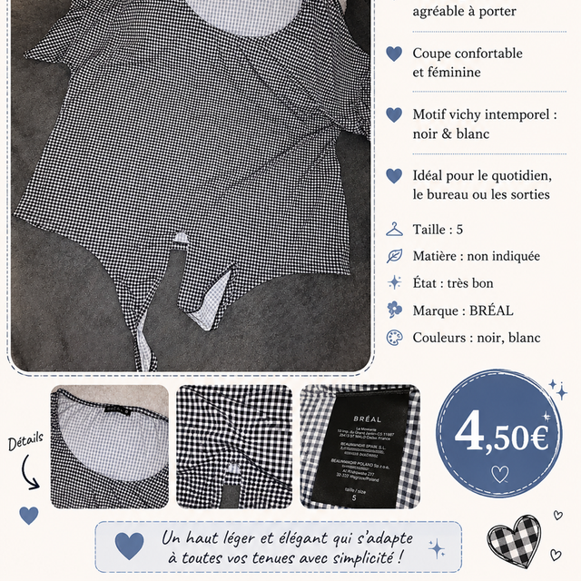Haut à carreaux noir & blanc