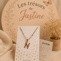 ✨ Collier AVON doré lettre (N) – pendentif pierres multicolores