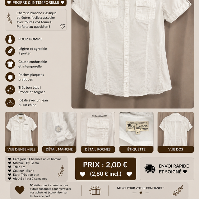 Chemise blanche à manche courte